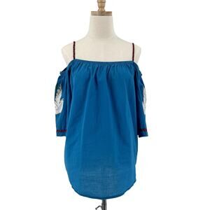 VaVa By Joy Hon Womens Peasant Top Blouse Large Artsy Birds Retro Hippie Boho
